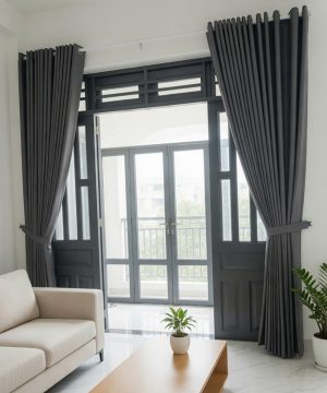 Rèm Cửa Cao Cấp Quận 12 260421 - Rèm Vải Xám Vân Nổi Nhà Phố Tân Thới Hiệp