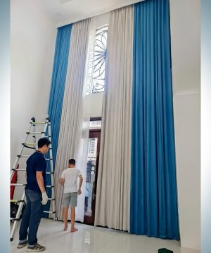 Thi Công Rèm Cửa Thông Tầng Phòng Khách Tại Lê Đức Thọ An Hội Tây | Rèm Cửa Thiên Kim
