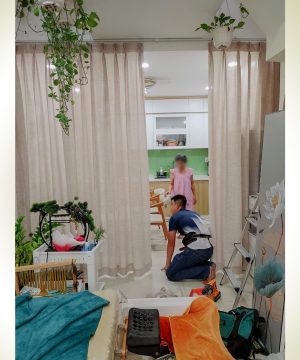 Alternative view of Lắp Đặt Rèm Cửa Đường Nguyễn Văn Lượng Gò Vấp – Rèm Spa Vải Voan Linen May Xếp Ly