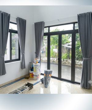 Thi Công Lắp Đặt Rèm Vải Xám Họa Tiết Đường Lê Văn Thọ Gò Vấp | Cửa hàng rèm cửa Gò Vấp, rèm cửa quận 12